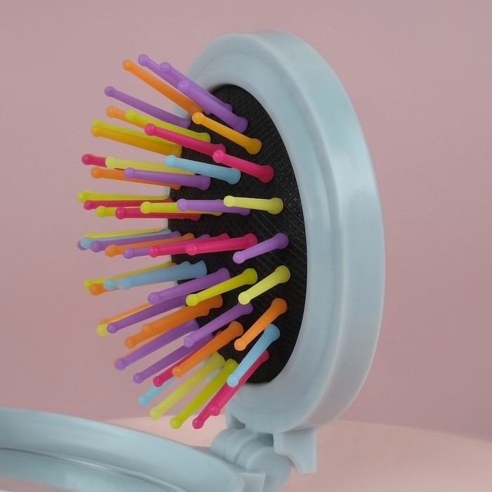 Расчёска массажная &laquo;Плюшевые милости&raquo;, складная, с зеркалом, d = 7,5 см, рисунок МИКС