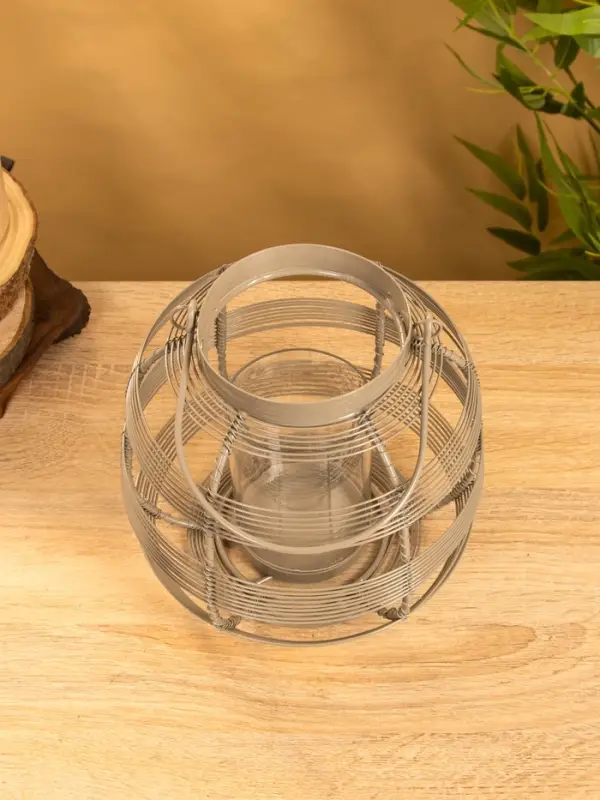 Подсвечник фонарь со стеклянной колбой 19х19х18 см, d 7,5 см, металл, цв. серый