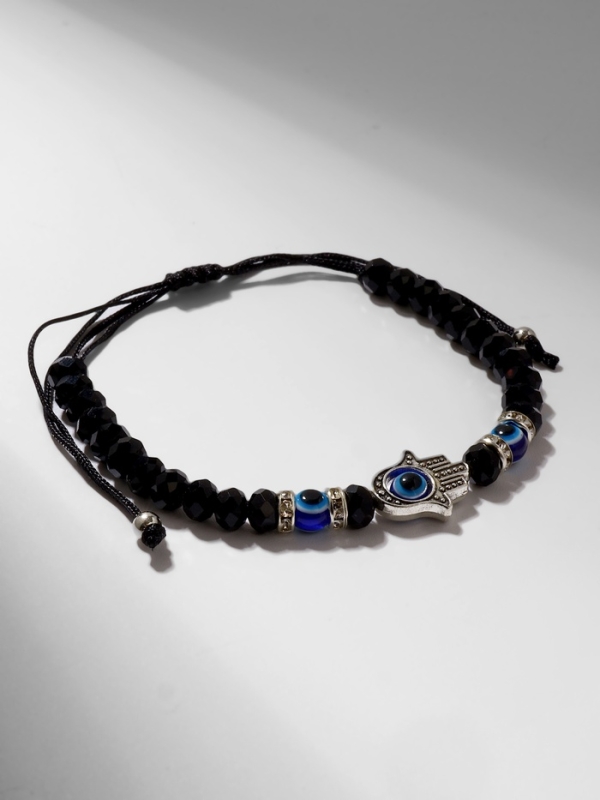 Браслет-оберег &laquo;Рука счастья Хамса&raquo; хрусталики, цвет чёрно-синий с чернёным серебром, d=8 см