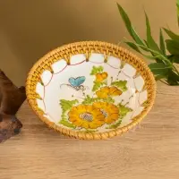 Тарелка керамическая с ротангом 18х18х3,7 см, МИКС