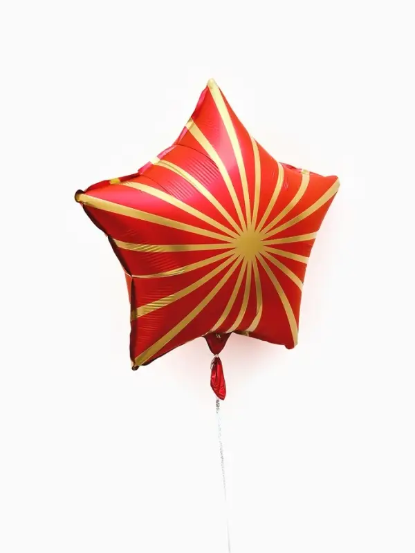 Воздушный шар фольгированный 18" звезда "Грани" цвет красный сатин, набор 5 штук