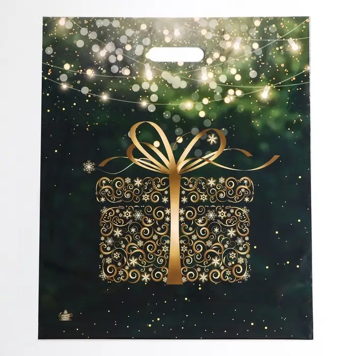 Пакет "Золотой подарок", полиэтиленовый с вырубной ручкой, 47,5 х 39 см.