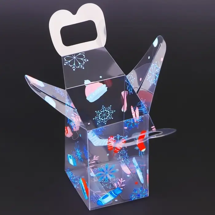 Коробка подарочная новогодняя складная ПВХ &laquo;С Праздником!&raquo; 6&times;6&times;10 см