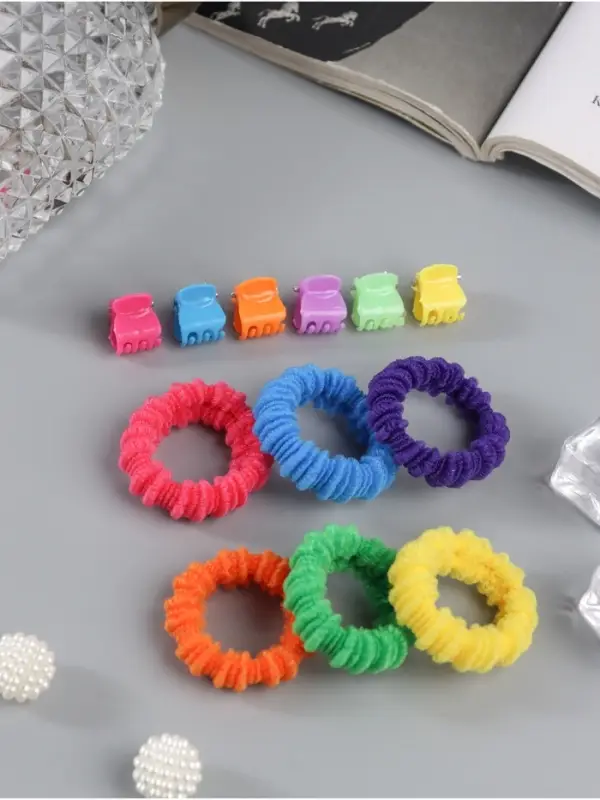 Набор для волос &laquo;Махрушка&raquo;: 6 резинок, 6 крабов, ребристая радуга, МИКС