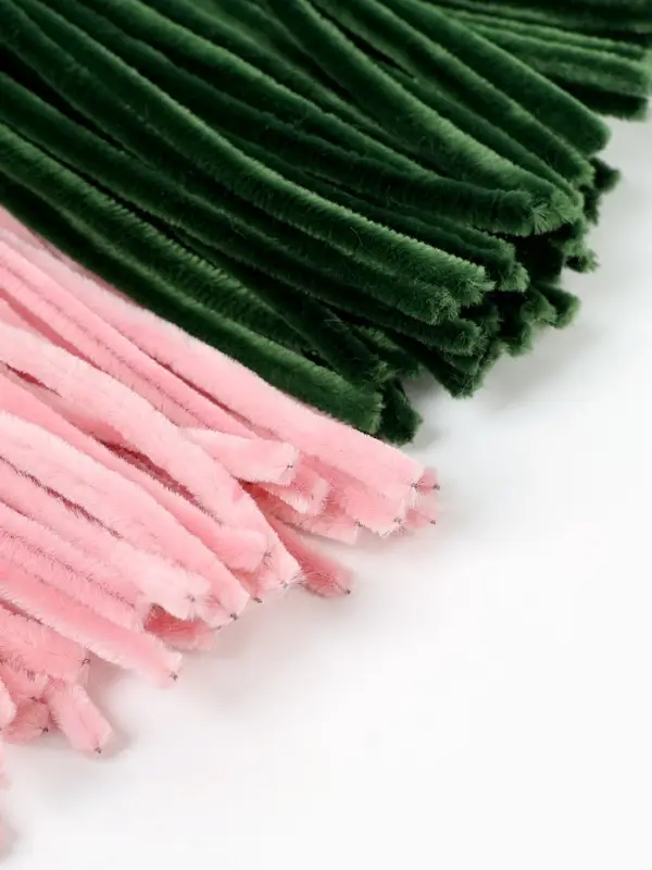 Синельная проволока, набор 100 шт, размер 1 шт 30х0,8 см, цвет розовый и зеленый