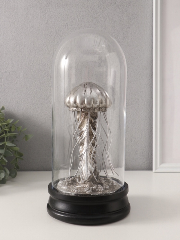 Сувенир полистоун в колбе "Медуза" серебро 14х14х30 см