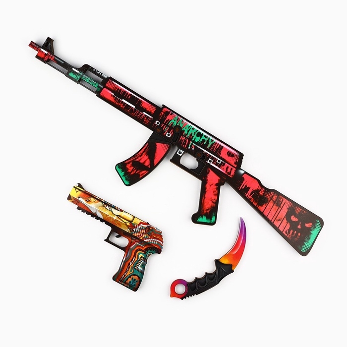 Деревянное оружие, детское сувенирное &laquo;Яркий&raquo;, автомат, пистолет, керамбит, набор 3 шт