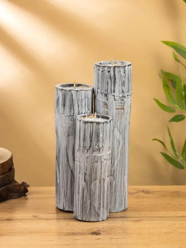 Свеча в бамбуке тройная, 15&times;13&times;30 см, 100 мл, серая