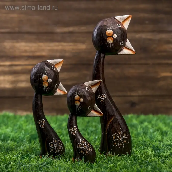 Сувенир дерево "Кошки белые ушки. Любопытство" набор 3 шт h=13, 19, 28 см