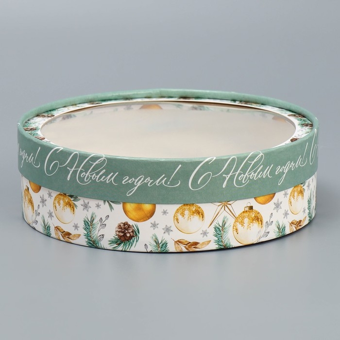 Коробка для макарун тубус с окном &laquo;Волшебная сказка&raquo;, 20 х 20 х 5 см, Новый год