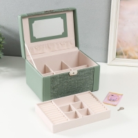 Шкатулка кожзам для украшений сундук "Зелёная" комбинированная 23,5х16,5х14,5 см