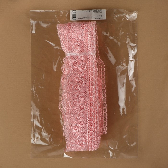 Кружево на сетке, 40 мм &times; 11 &plusmn; 1 м, цвет нежно-розовый