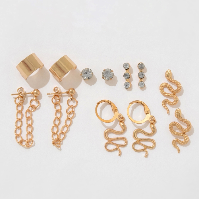 Новый год! Символ года 2025! Серьги набор 6 пар &laquo;Тренд&raquo; змеи, цвет золото