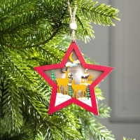 Ёлочная игрушка &laquo;Красная звезда с оленями&raquo;, от батареек, свечение тёплое белое