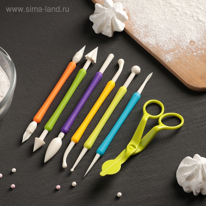 Набор для моделирования кондитерских украшений и ножницы кондитерские для переноски украшений Доляна, 6 шт, цвет и форма МИКС