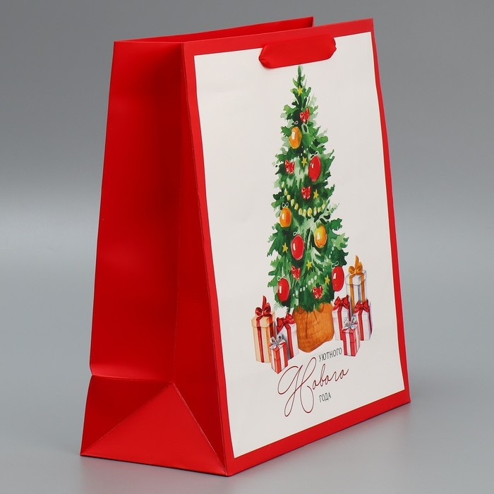 Пакет подарочный новогодний ламинированный квадратный Happiness, 30 х 30 х 12 см, Новый год