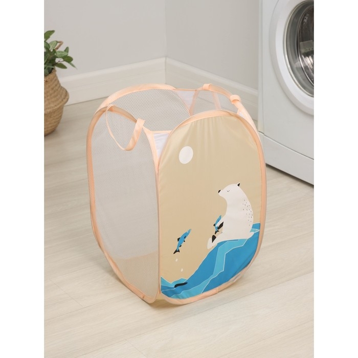Корзина для игрушек Доляна &laquo;Северный мишка&raquo;, складная, 32&times;32&times;52 см, цвет бежевый