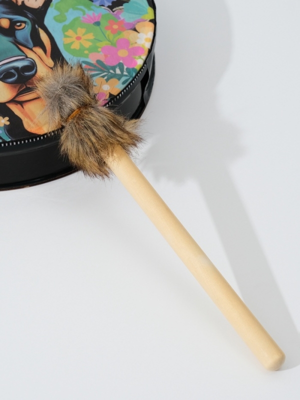 Шаманский бубен "Доберман в цветах" с колотушкой 5х25х25 см