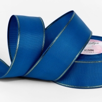 Лента репсовая 40мм*25&plusmn;1ярд(23м&plusmn;1м) золотые нити №040 синий АУ