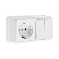 Выключатель с розеткой горизонтальный TANGO, 16 А, 2 клавиши + розетка, IP 20, открытой проводки с з