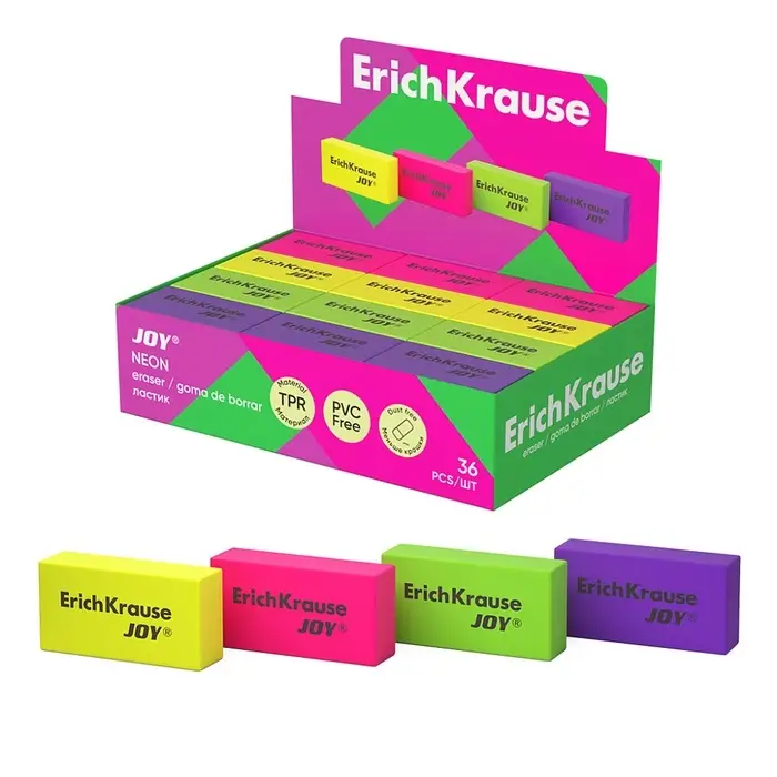 Ластик ErichKrause Joy, 50 х 22 х 12 мм, мягкий, гипоаллергенный, МИКС