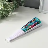 Веер пластик, текстиль "Цветы и узоры" МИКС широкие лопасти, золото 23 см