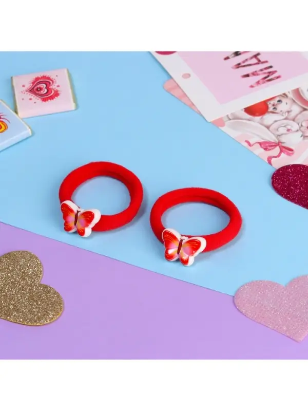 Резинка для волос &laquo;Маленькая радость&raquo;, набор 2 шт., бабочка, 3.5 см, красная