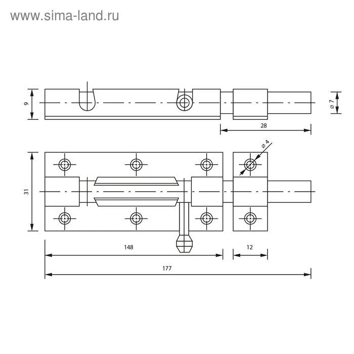 Задвижка дверная ЗД 006, 150 мм, черная