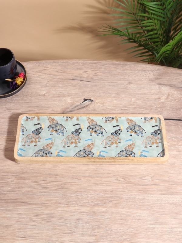 Блюдо прямоугольное "Мудрый слон" дерево манго 41х15 см