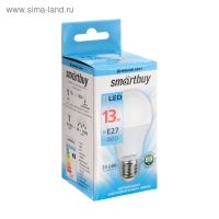 Лампа cветодиодная Smartbuy, E27, A60, 13 Вт, 4000 К, дневной белый свет