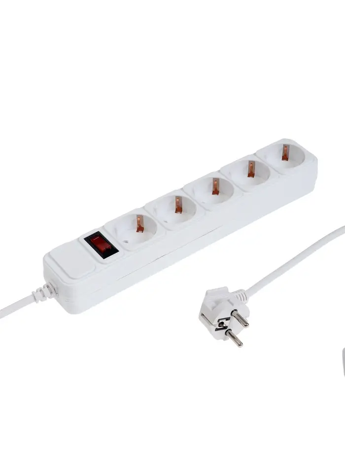 Сетевой фильтр СТАРТ, 5 розеток, 3 м, 10 А, ПВС 3&times;0.75 мм2, с заземлением, с выключателем, IP20, белый