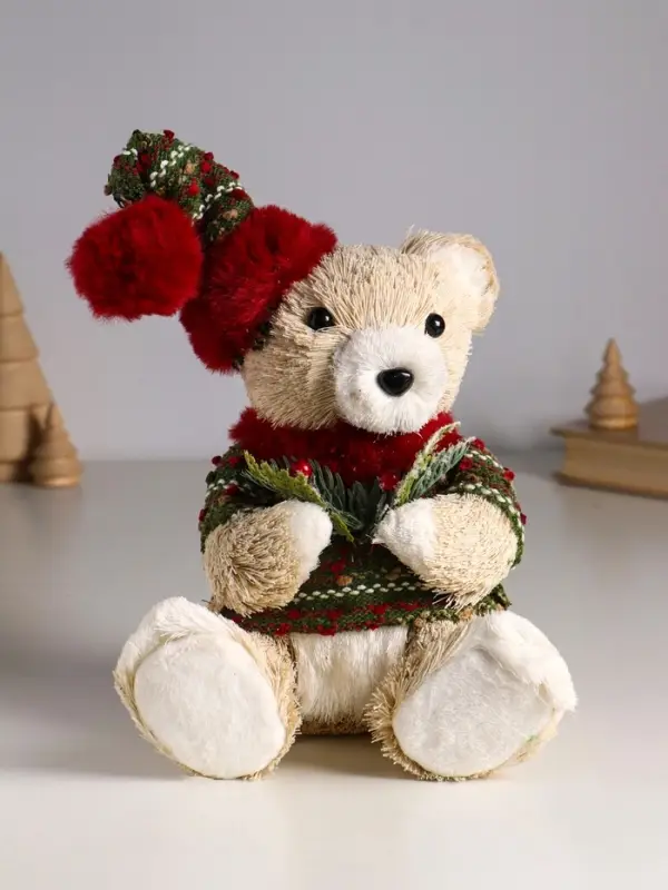 Декор "Медведь в свитере и колпаке, с еловой веткой" 16х15х27 см