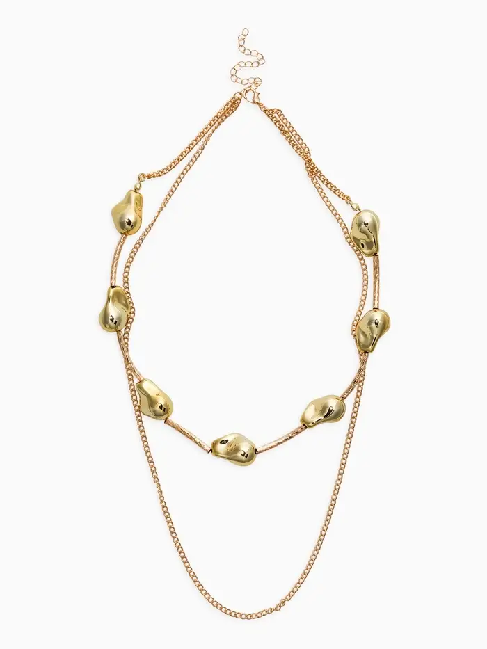 Колье "Борокко", цепь, 2 яруса, цвет золото