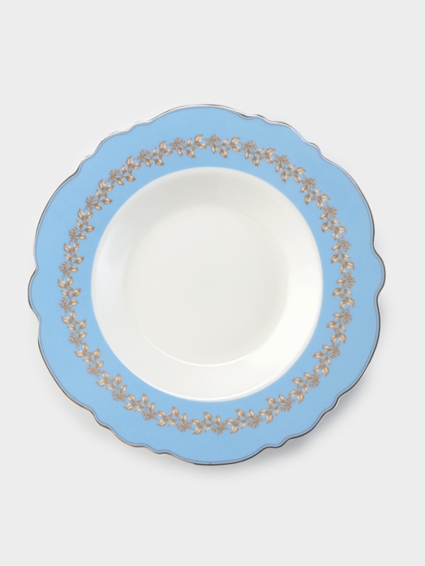 Тарелка глубокая WY Royal blue, d=21.5 см, фарфор, белая, голубая