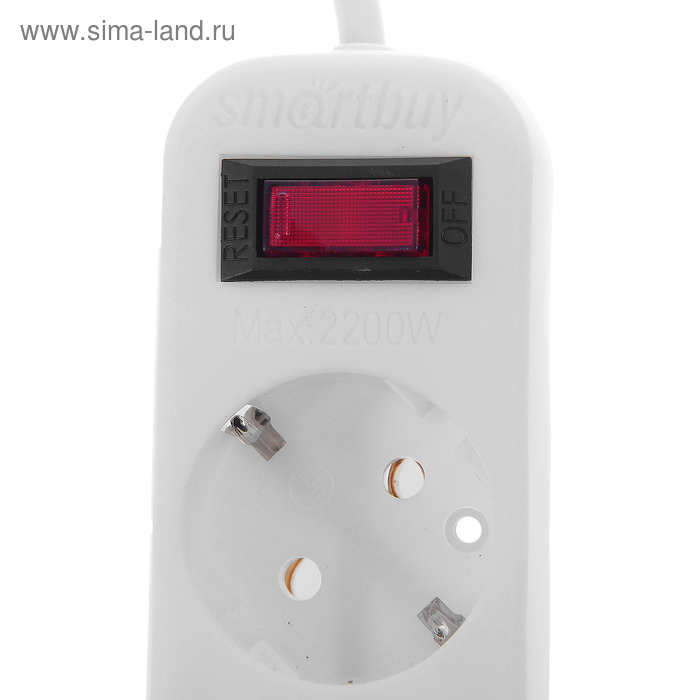 Сетевой фильтр Smartbuy, 5 розеток, 3 м, 10 А, 2200 Вт, с з/к, с выкл., белый