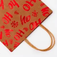 Пакет крафт с тиснением, круглая ручка, "Хо - Хо - Хо" 21&times;27&times;11 см, 120 г