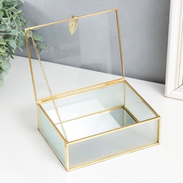 Шкатулка стекло с металлическим каркасом "Прямоугольная. Квадратики" 18,5х14х6,5 см