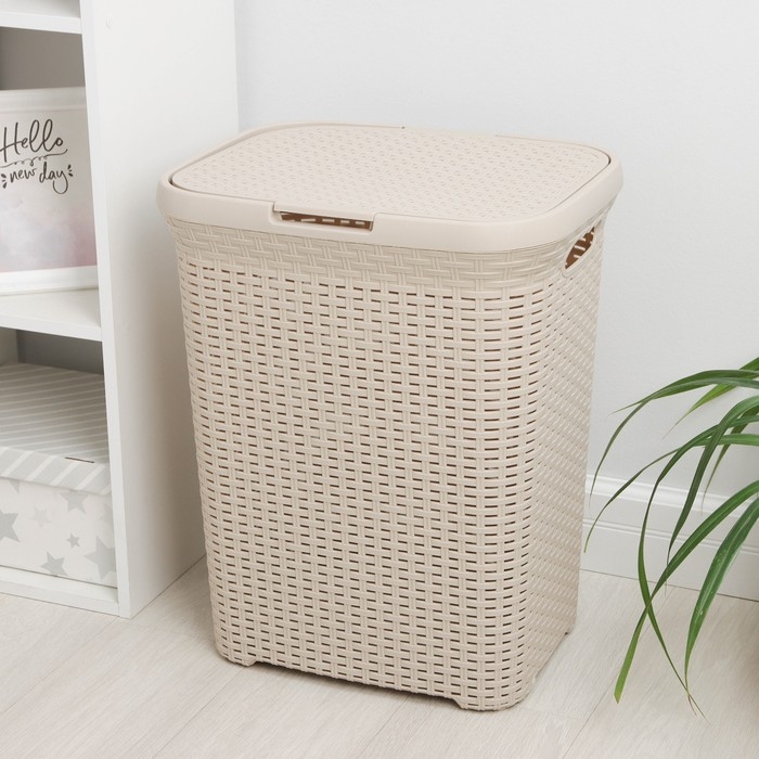 Корзина бельевая с крышкой &laquo;Ротанг&raquo;, 60 л, 34&times;44&times;55 см, цвет латте