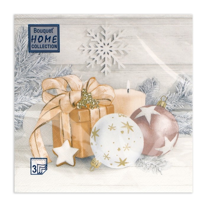 Новогодние салфетки бумажные Home Collection &laquo;Праздничный натюрморт, золото&raquo;, 3 слоя, 33х33 см, 20 шт