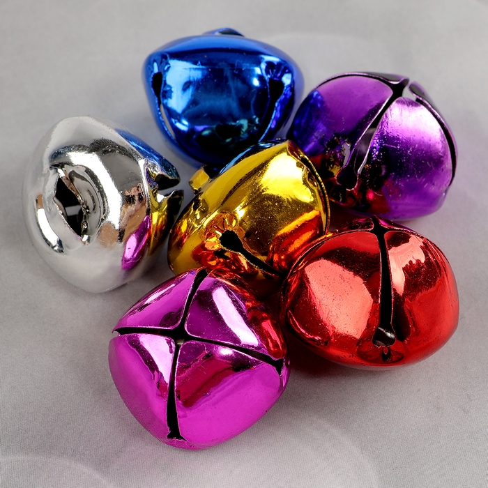 Бубенчики, набор 12 шт., размер 1 шт. &mdash; 2,5 &times; 2,5 см, цвет красный, жёлтый, розовый, синий, серебряный