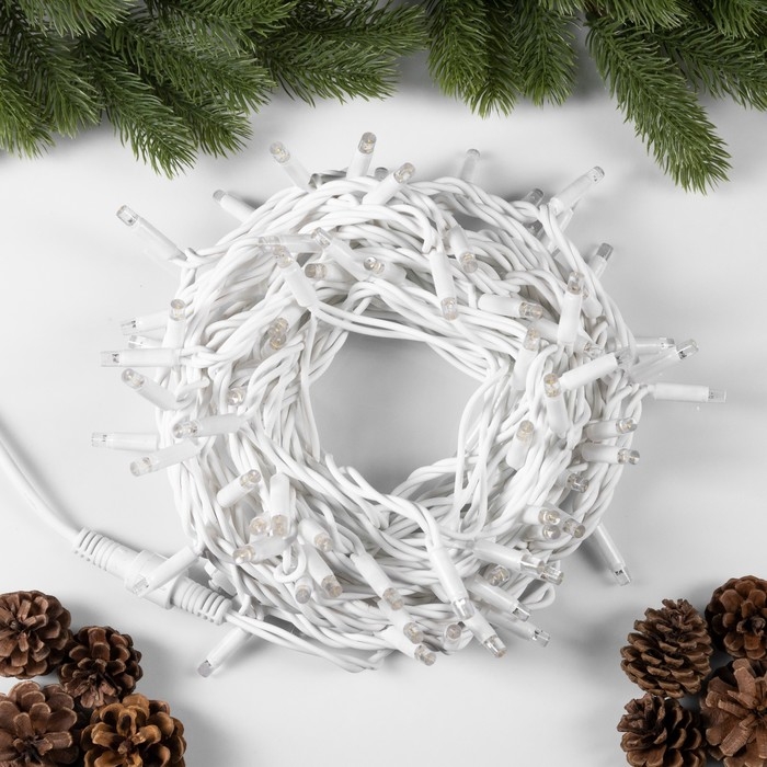 Гирлянда &laquo;Нить&raquo; 10 м, IP65, УМС, белая каучуковая нить, 100 LED, свечение тёплое белое, 220 В