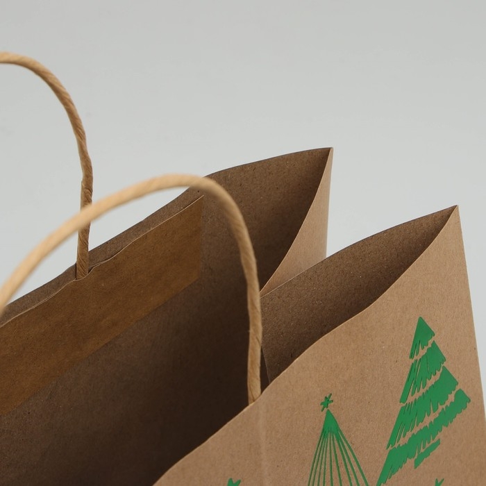 Пакет подарочный новогодний крафтовый Forest, 32 х 28 х 15 см, Новый год
