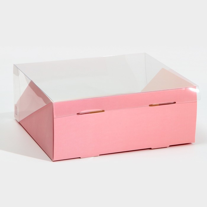 Коробка кондитерская с PVC-крышкой, упаковка, &laquo;Розовый&raquo;, 25 х 22,5 х 10 см