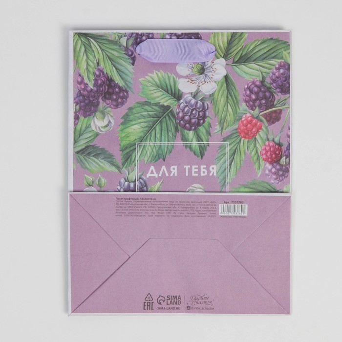 Пакет подарочный крафтовый вертикальный, упаковка, &laquo;Для тебя&raquo;, MS 18 х 23 х 8 см