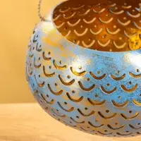 Подсвечник подвесной из кокоса, 14-16 см, сине-золотой
