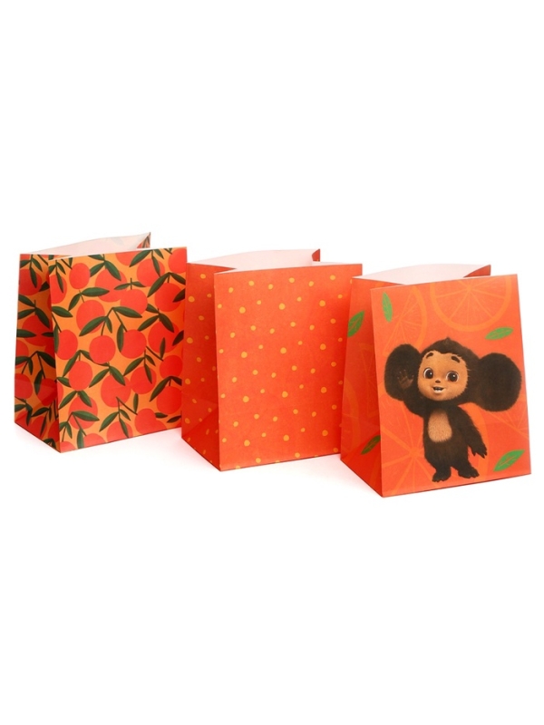 Набор крафтовых пакетов со стикерами, Чебурашка, 18х22х12 см