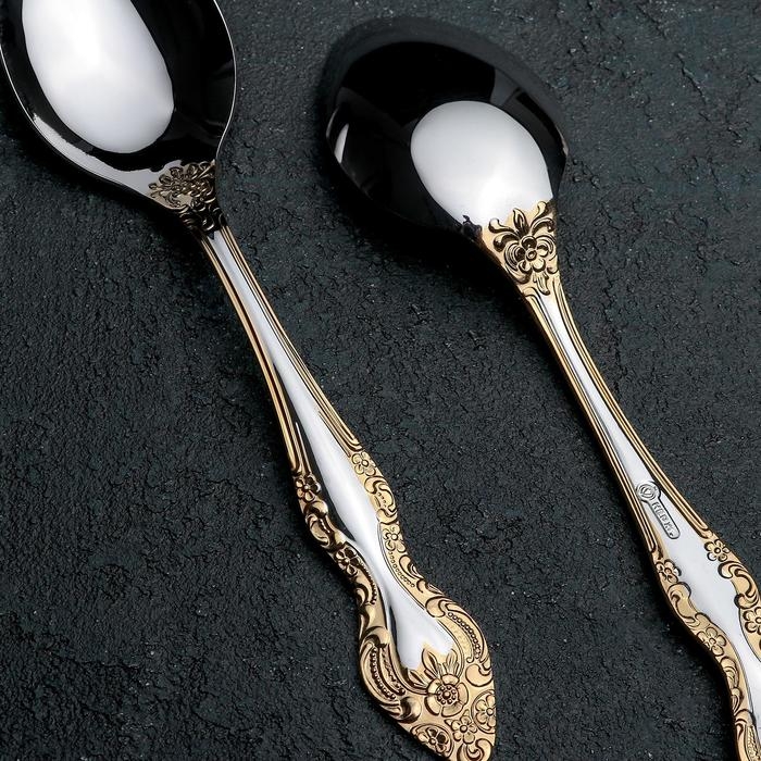 Ложка столовая &laquo;Тройка&raquo;, h=19 см, толщина 2 мм, локальное нитрид-титановое покрытие, цвет серебряный