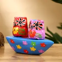 Сувенир "Пара совят" дерево 14х7х9 см, цв. красный/сиреневый