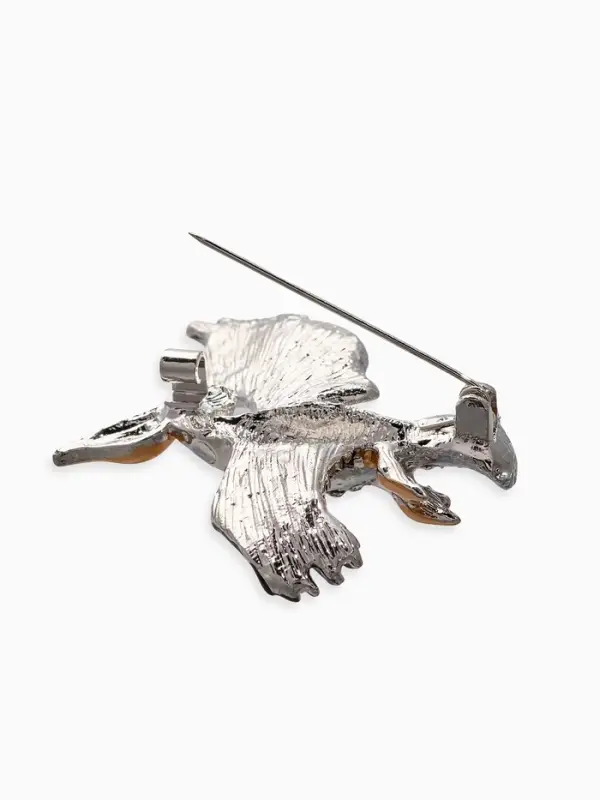 Брошь "Птица-Пеликан", цветная в серебре