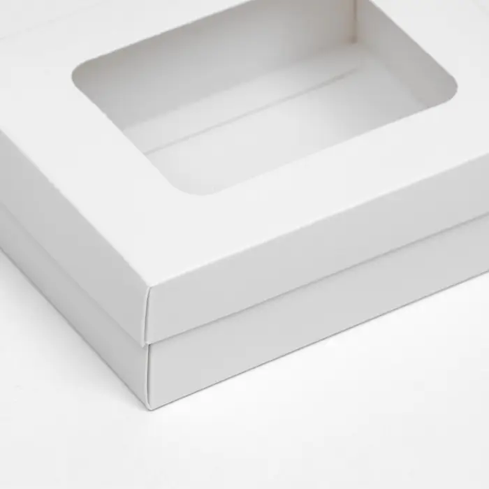 Коробка подарочная складная, упаковка, крышка - дно, с окном, белая, 16.5&times;12.5&times;5.2 см